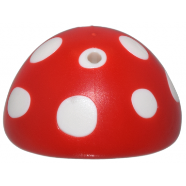 minifigure headgear hat mushroom with hole on top and molded white spots and gills pattern