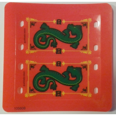 red plastic flag 4 x 8 with green oriental dragon pattern sheet of 2