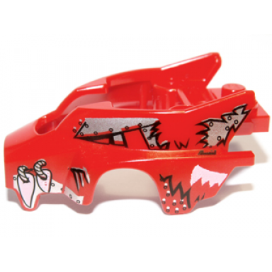red flywheel fairing wolf shape with fangs and silver and white pattern