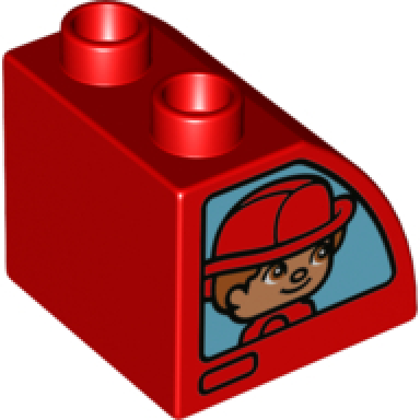 red duplo brick 2 x 2 x 1 1 2 slope curved with firefighters pattern