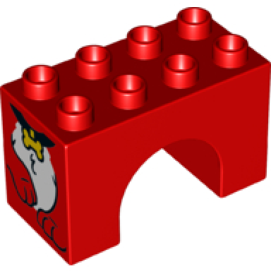 red duplo brick 2 x 4 x 2 arch with dog paws and bone collar pattern