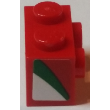 brick modified 1 x 2 with studs on 1 side with red green and white pattern model right side sticker - set 75908