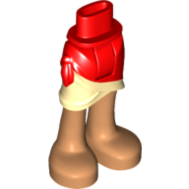 red mini doll hips and skirt wrap with tan layer and medium nougat legs and feet pattern - thick hinge