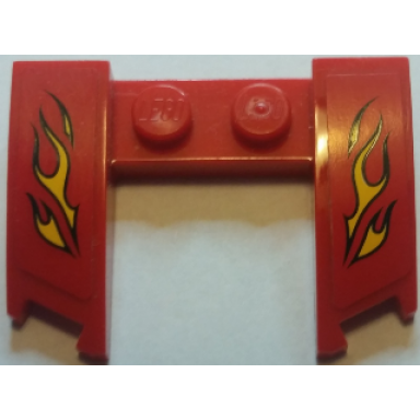 red wedge 3 x 4 x 2 3 curved with cutout with yellow flames on red background pattern stickers - set 60027