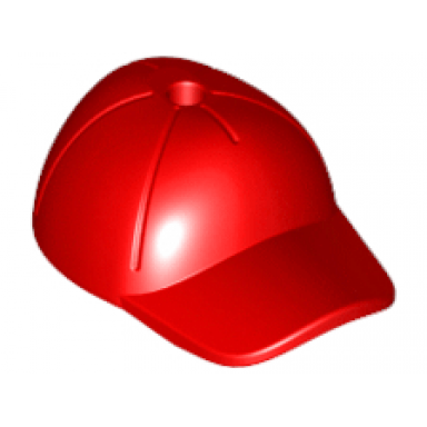 red minifigure headgear cap - short curved bill with seams and hole on top