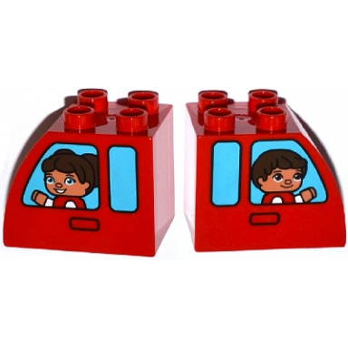 duplo brick 2 x 3 x 2 slope curved with door handles and medium azure vehicle windows with girl boy pattern
