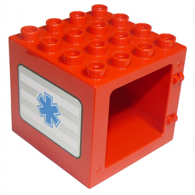 duplo door window frame 4 x 4 x 3 thick top with blue emt star of life pattern on both sides
