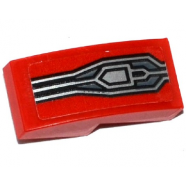 red slope curved 2 x 1 x 2 3 with silver lines and pentagon on red background pattern sticker - set 70314