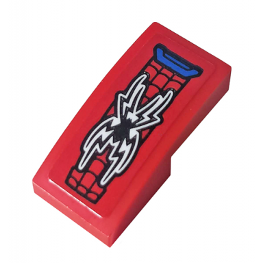 red slope curved 2 x 1 x 2 3 with black spider and web pattern sticker - set 76148
