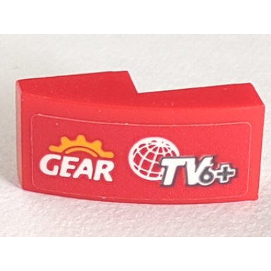 red slope curved 2 x 1 x 2 3 with gear wire frame globe and tv6 pattern model left side sticker - set 60145