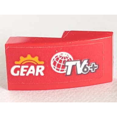 red slope curved 2 x 1 x 2 3 with gear wire frame globe and tv6 pattern model right side sticker - set 60145