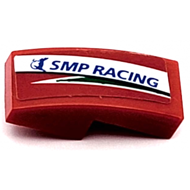 red slope curved 2 x 1 x 2 3 with blue smp racing on white stripe pattern model right side sticker - set 75889