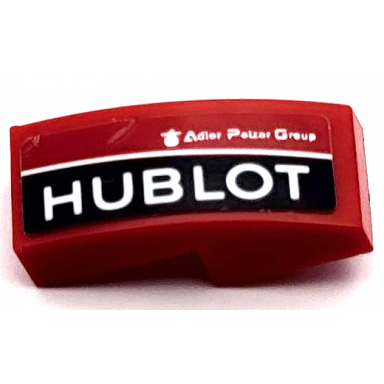 red slope curved 2 x 1 x 2 3 with white hublot and adler pelzer group on black stripe pattern model right side sticker - set 75889