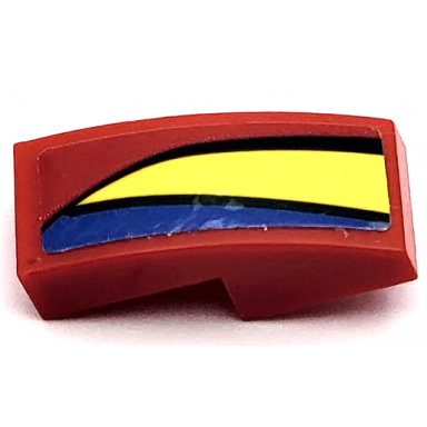 red slope curved 2 x 1 x 2 3 with blue and yellow curved stripes with black lines pattern model left side sticker - set 75889