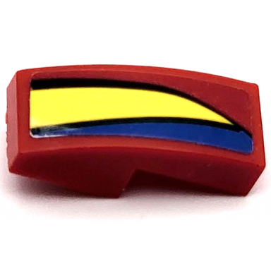 red slope curved 2 x 1 x 2 3 with blue and yellow curved stripes with black lines pattern model right side sticker - set 75889