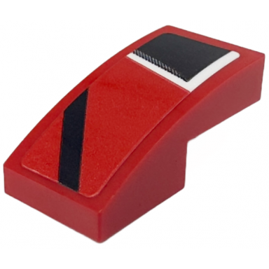 red slope curved 2 x 1 x 2 3 with white and black stripes and corner pattern model right side sticker - set 76916