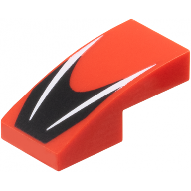 red slope curved 2 x 1 x 2 3 with 2 white stripes on black chevron pattern