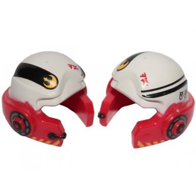 red minifigure headgear helmet sw rebel with black stripes red aurebesh characters da yellow rebel alliance symbol and white a-wing pilot pattern