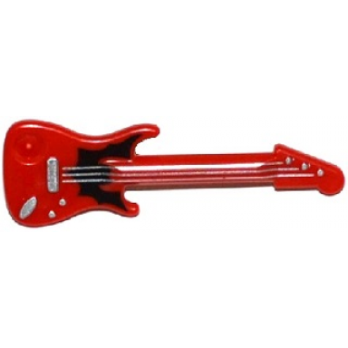 red minifigure utensil musical instrument guitar electric with silver strings bridge and output jack and black bat pattern