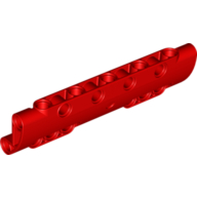 red technic panel curved 11 x 3 with 10 pin holes through panel surface