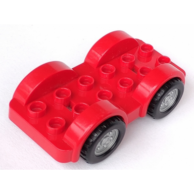 red duplo car base 2 x 6 with black tires and metallic silver wheels on removable axles 13305 47436c02pb01