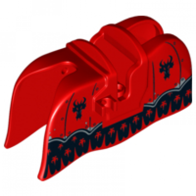 red horse barding smooth edge with black dragon heads and silver trim pattern