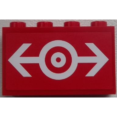 red panel 1 x 4 x 2 with side supports - hollow studs with train logo white pattern sticker - set 60052