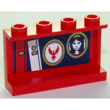 red panel 1 x 4 x 2 with side supports - hollow studs with books wonder woman photo and logo pattern on inside sticker - set 41235