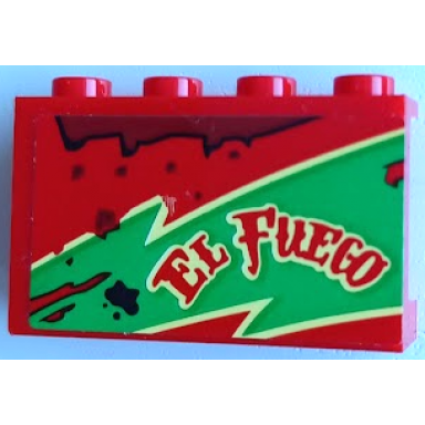 red panel 1 x 4 x 2 with side supports - hollow studs with el fuego oil stains bright green and bright light yellow lightning pattern model left side sticker - set 70421