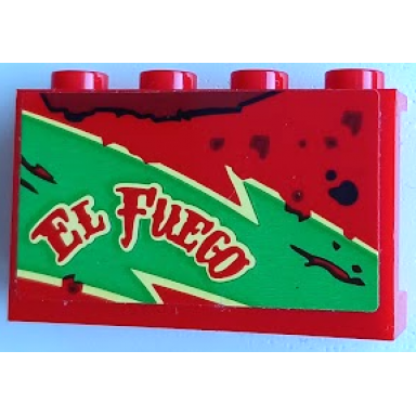 red panel 1 x 4 x 2 with side supports - hollow studs with el fuego oil stains bright green and bright light yellow lightning pattern model right side sticker - set 70421