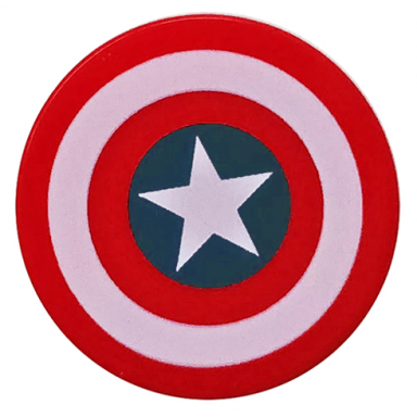 red tile round 2 x 2 with bottom stud holder with captain america star pattern