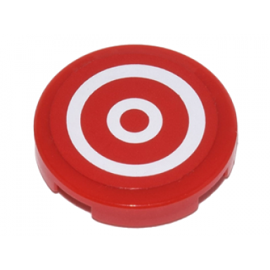 red tile round 2 x 2 with bottom stud holder with red and white concentric circles bullseye pattern sticker - set 10244