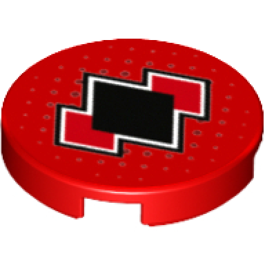 red tile round 2 x 2 with bottom stud holder with black and red diamonds pattern