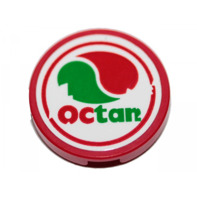 red tile round 2 x 2 with bottom stud holder with octan logo pattern sticker - set 70823