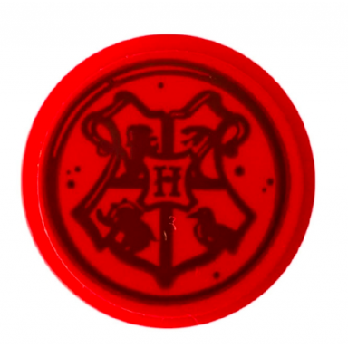 red tile round 2 x 2 with bottom stud holder with envelope seal and hogwarts emblem pattern sticker - set 75979