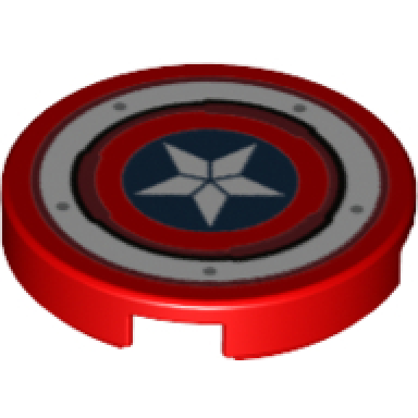 red tile round 2 x 2 with bottom stud holder with white ring star in dark blue circle pattern captain america shield