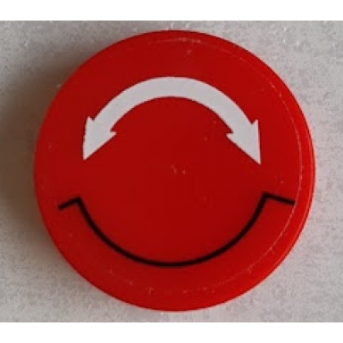 red tile round 2 x 2 with bottom stud holder with white double curved arrow on transparent background pattern sticker - set 60188