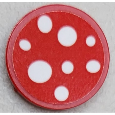 red tile round 2 x 2 with bottom stud holder with white spots pattern sticker - set 910016