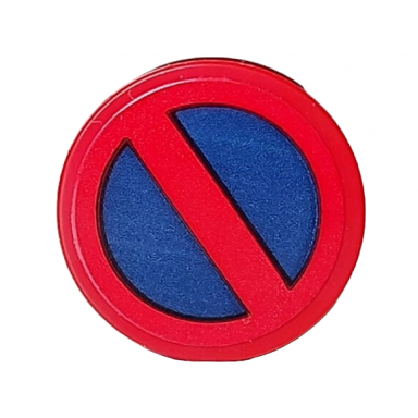 red tile round 2 x 2 with bottom stud holder with dark blue road sign no parking pattern sticker - set 910032