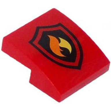 red slope curved 2 x 2 x 2 3 with fire logo pattern