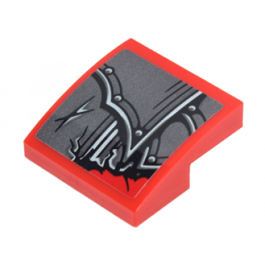 red slope curved 2 x 2 x 2 3 with pearl dark gray armor with rivets scratches and torn edge pattern sticker - set 70627
