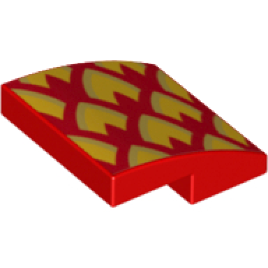 red slope curved 2 x 2 x 2 3 with gold and orange dragon scales pointed right pattern