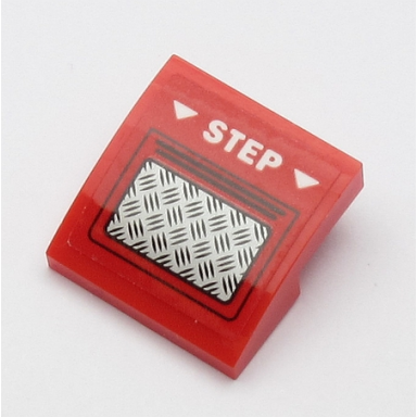 red slope curved 2 x 2 x 2 3 with white step white arrows and silver tread plate pattern sticker - set 60161