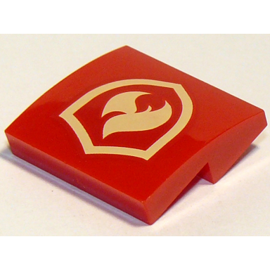 red slope curved 2 x 2 x 2 3 with bright light yellow fire flame and shield badge pattern