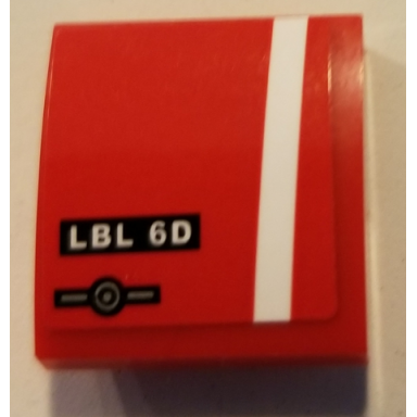 red slope curved 2 x 2 x 2 3 with lbl 6d simplified mini cooper logo and angled white stripe pattern sticker - set 75894