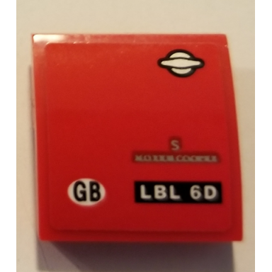 red slope curved 2 x 2 x 2 3 with trunk handle morris cooper gb and lbl 6d pattern sticker - set 75894