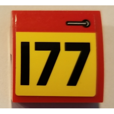 red slope curved 2 x 2 x 2 3 with door handle and black number 177 on yellow background pattern model left side sticker - set 75894