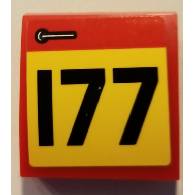 red slope curved 2 x 2 x 2 3 with door handle and black number 177 on yellow background pattern model right side sticker - set 75894