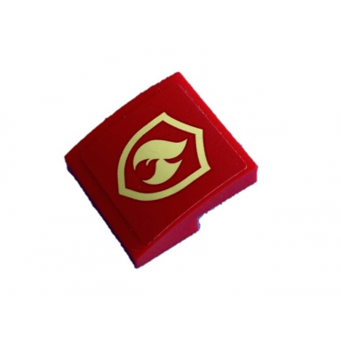 red slope curved 2 x 2 x 2 3 with bright light yellow fire flame and shield badge pattern sticker - set 60217