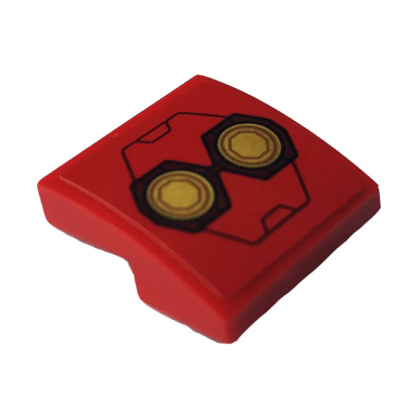 red slope curved 2 x 2 x 2 3 with two gold rings and iron man hulkbuster armor pattern sticker - set 76164